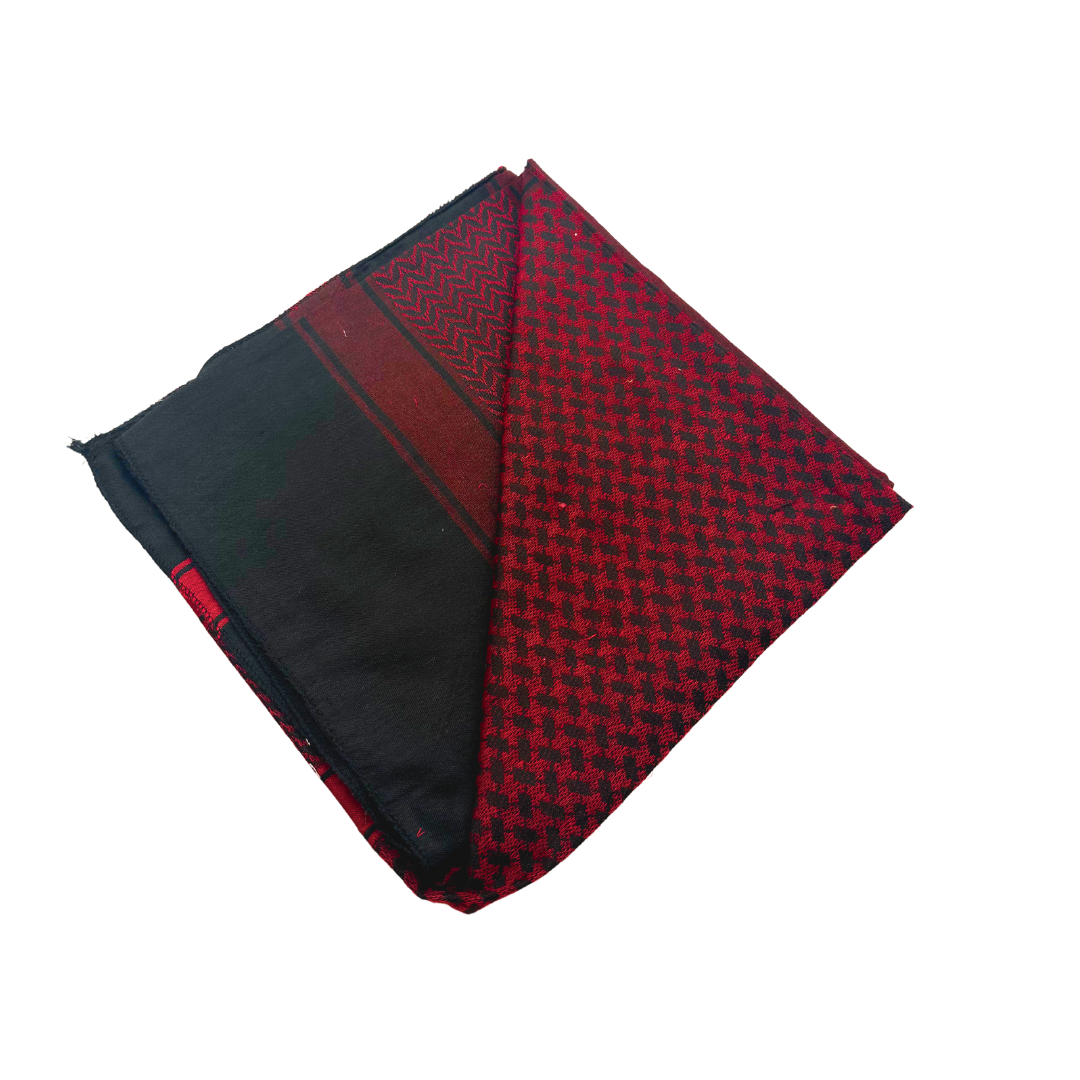 Red & Black Palestinian Embroidered Keffiyeh Scarf