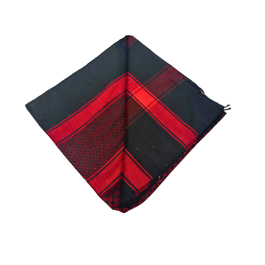 Red & Black Palestinian Embroidered Keffiyeh Scarf