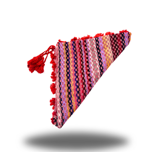 Red Keffiyeh with Rainbow Stitching and Bright Red Tassel