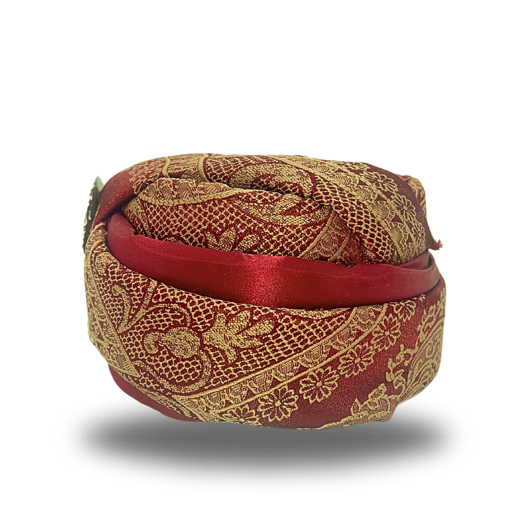 Luxurious Red and Gold Embellished Turban | Handcrafted Middle Eastern Headwear