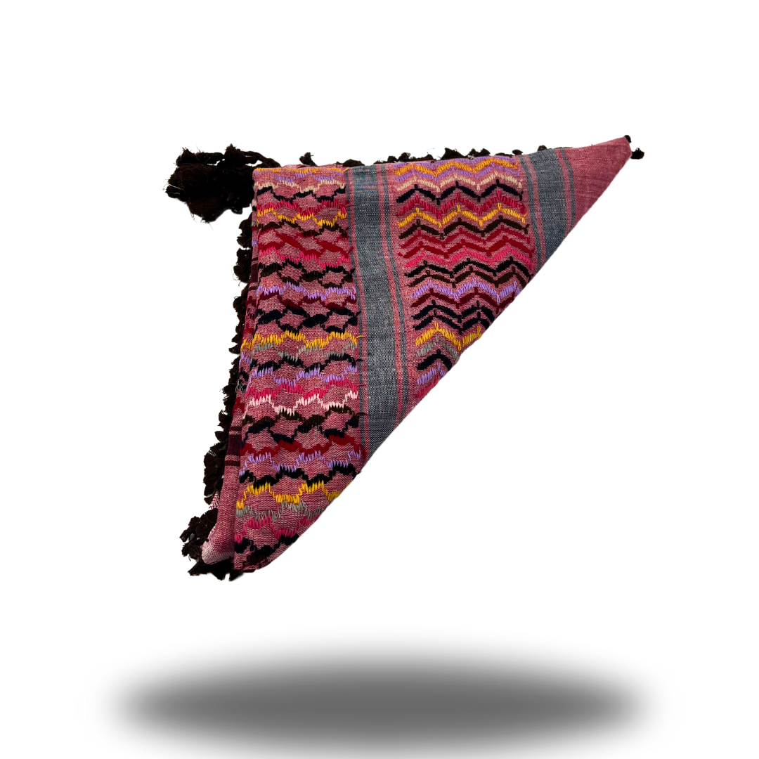 Red Keffiyeh with Rainbow Stitching and Brown Tassels