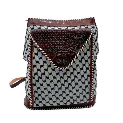 Keffiyeh Patterned Leather Backpack with Zipper