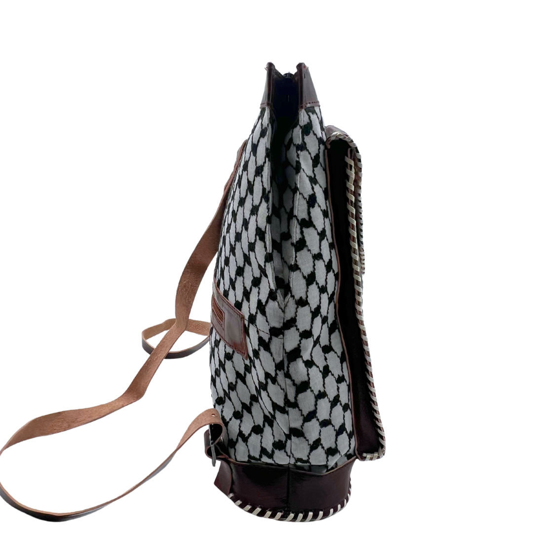 Keffiyeh Patterned Leather Backpack with Zipper