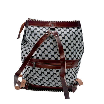 Keffiyeh Patterned Leather Backpack with Zipper