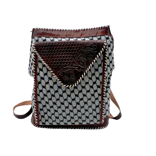 Keffiyeh Patterned Leather Backpack with Zipper