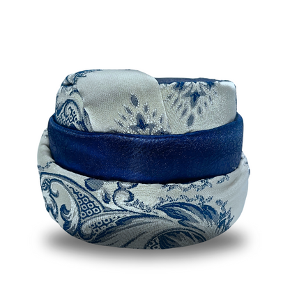 Elegant Blue and Silver Embellished Turban | Handcrafted Middle Eastern Headwear