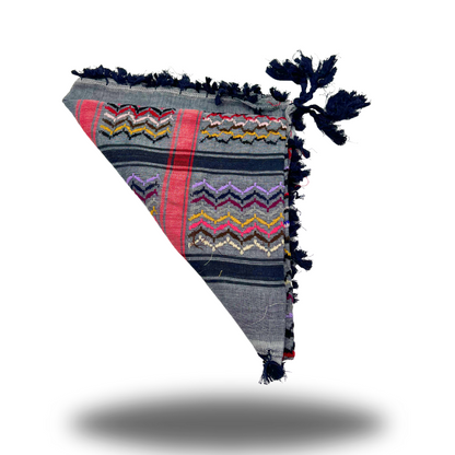 Grey Rainbow Palestinian styled Keffiyeh with Dark Blue Tassels