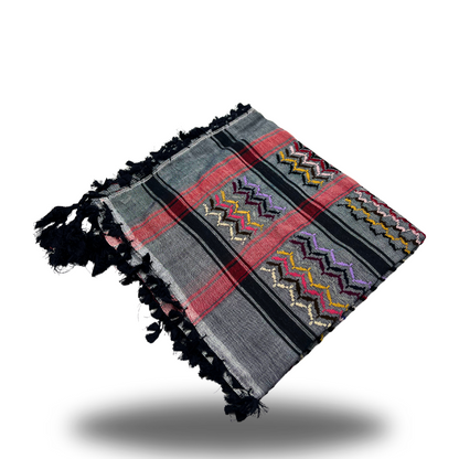 Grey Rainbow Palestinian styled Keffiyeh with Dark Blue Tassels