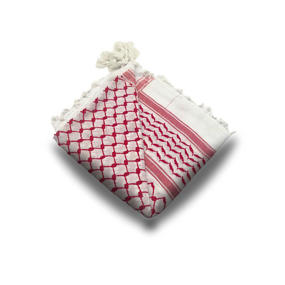 Authentic Cotton Palestinian Keffiyeh - Red and White classic with tassels